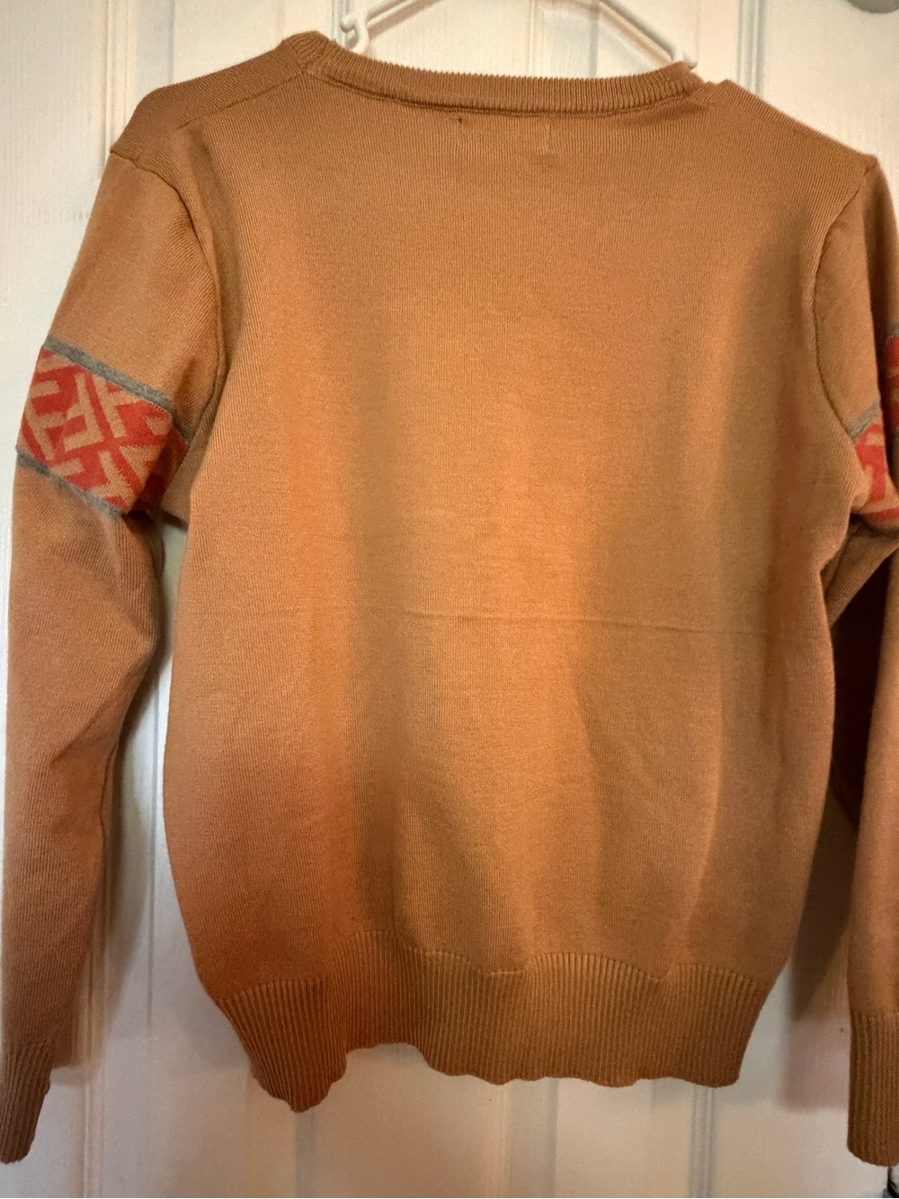Fendi Tan light Crewneck Sweater with Red Geometric Stripe - Picture 9 of 9